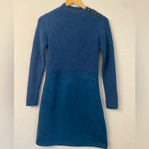Ann Taylor Blue Long Sleeve Dress with Button Detail